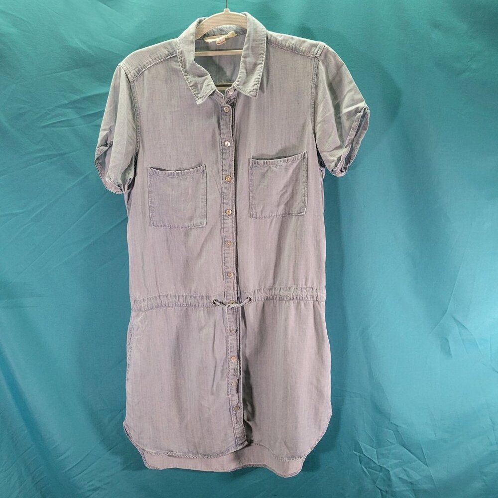 Love Stitch Womens Chambray Button-Down Dress With Drawstring Waist size Small